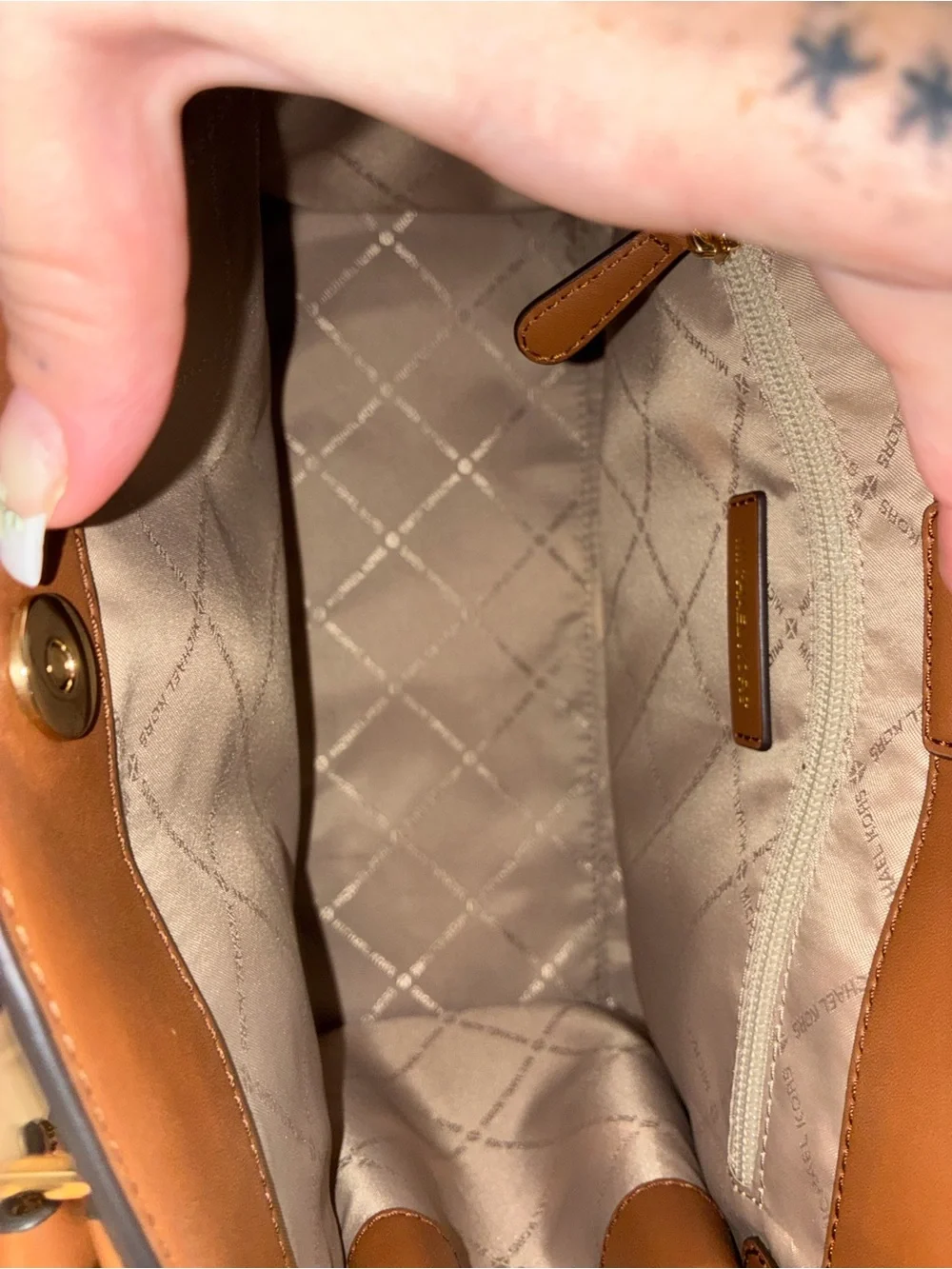Michael Kors Tan Woven Leather Satchel with Gold Hardware